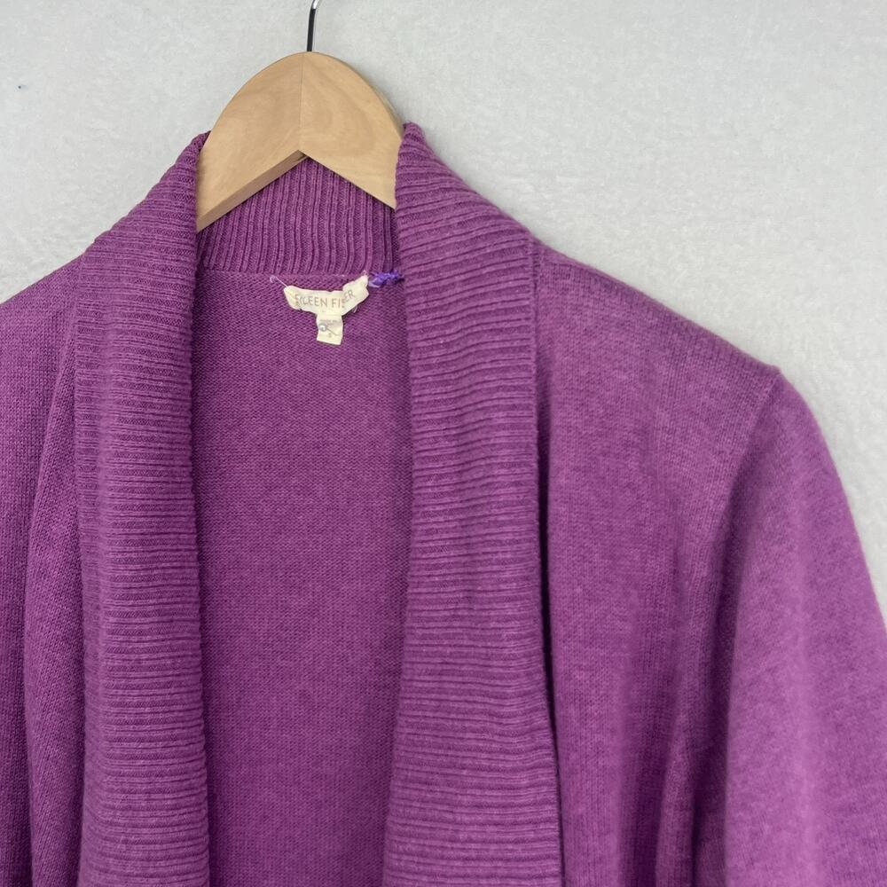 EILEEN FISHER Sweater S Organic Cotton Cardigan Open Front 3/4 Sleeve Purple - Picture 7 of 15